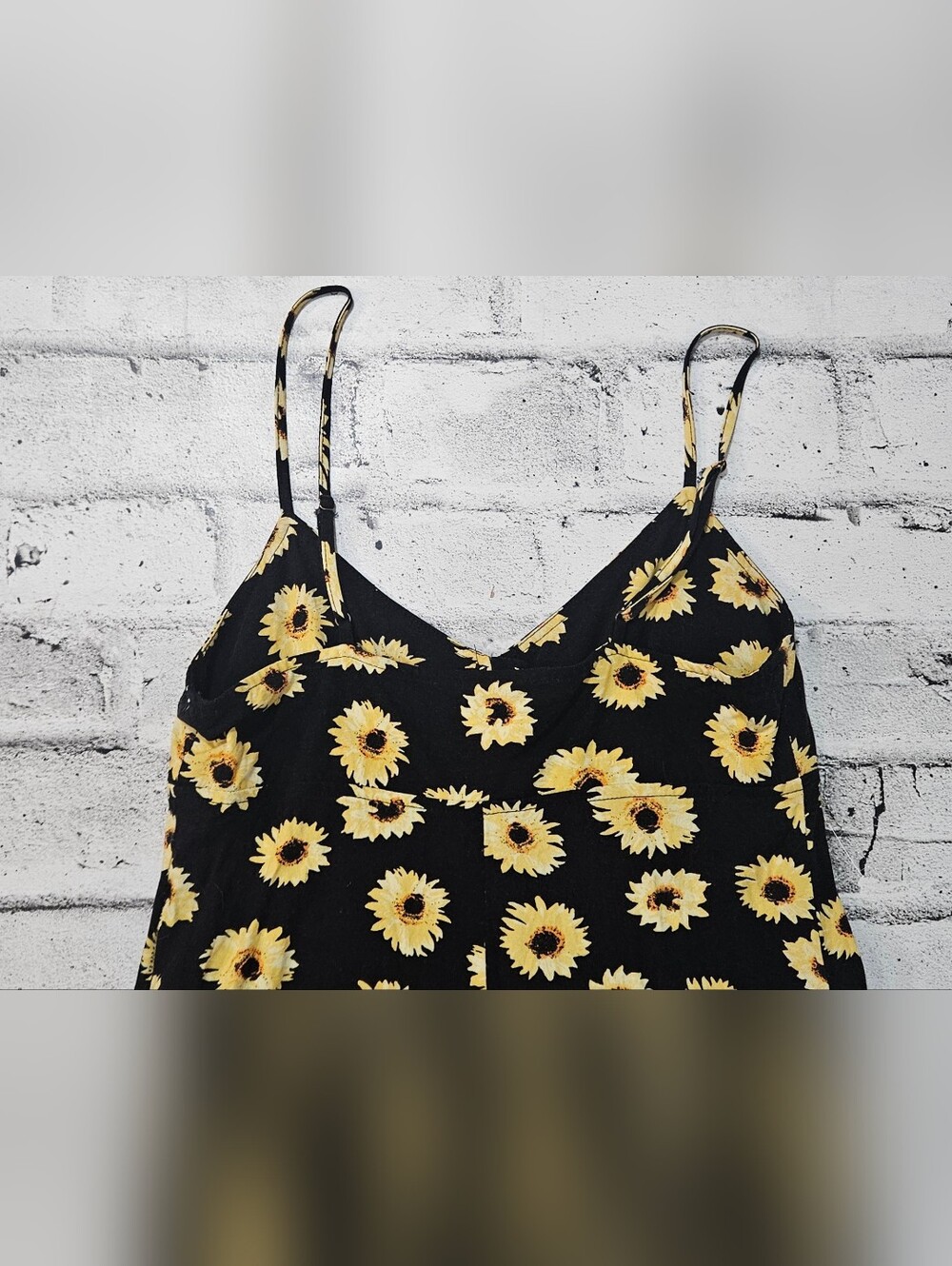 Urban Outfitters Sunflower Print Mini Dress XS Black Floral Slip - Picture 9 of 12